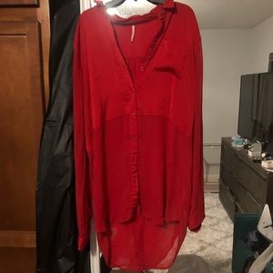 Red Free People Button Down Shirt